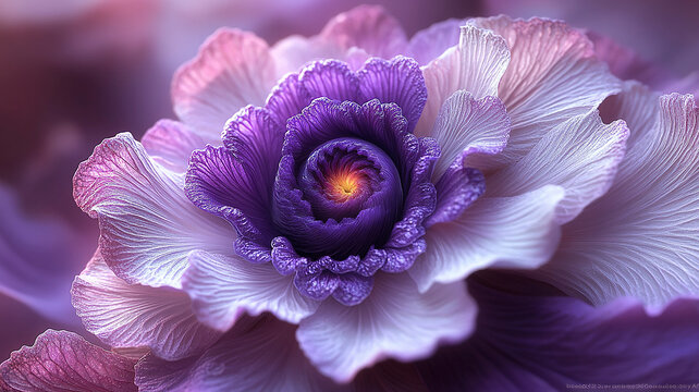 Detailed purple flower petals macro with visible texture, spiral bloom center - Powered by Adobe
