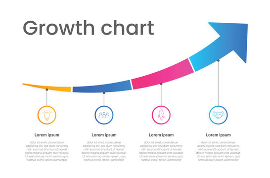 Vector infographic arrow template with 4 steps. Business growth concept. Can be used for web design, timeline, diagram, chart, graph, business presentation.
