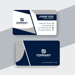 Flat Navy Blue and White Vector Business Card Layout Design. Modern corporate card design in navy blue with bold white typography highlights.