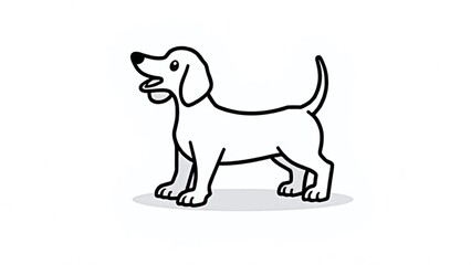 Fototapeta premium Simple line drawing of a dog standing on a white background looking happy