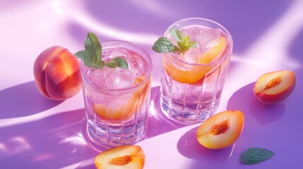 Fototapeta premium Two cocktail glasses on a lavender background. generative ai