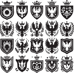 Obraz premium Royal Shield with Double Crown Emblem VectorHeraldic Shield and Crown Symbol DesignVintage Coat of Arms with Crowned Shield Illustration