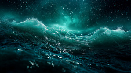 Fototapeta premium Abstract turquoise water surface with shimmering light refractions 