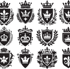 Fototapeta premium Royal Shield with Double Crown Emblem VectorHeraldic Shield and Crown Symbol DesignVintage Coat of Arms with Crowned Shield Illustration