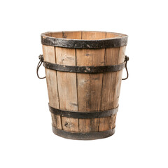 Antique Wooden Bucket with Metal Bands and Handles - Rustic Farm Decor