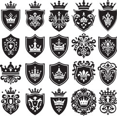 Fototapeta premium Royal Shield with Double Crown Emblem VectorHeraldic Shield and Crown Symbol DesignVintage Coat of Arms with Crowned Shield Illustration