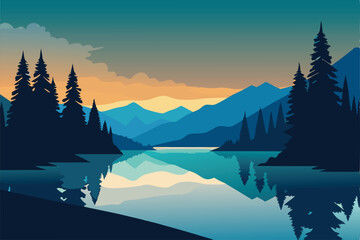 mountain landscape with lake and mountains