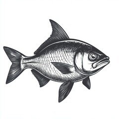 Obraz premium Detailed illustration of a fish showcasing realistic features and anatomical structures in a monochrome style