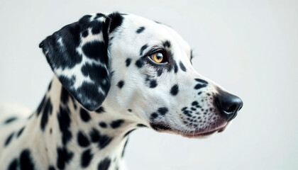 Dalmatian dog profile with distinctive black and white coat showcasing unique features and lively expression