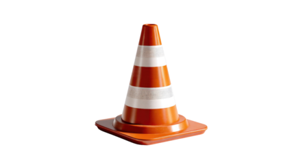 Traffic Cone: A single, vibrant orange and white traffic cone, standing isolated, symbolizing caution and direction in a clean, minimalistic aesthetic.