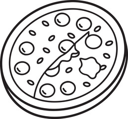 pizza line art, black outline, vector and illustration, coloring book page line art drawing