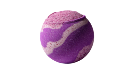 Tranquil Bath Sphere: Capturing a detailed image of a spherical bath bomb, blending swirls of purple and pink hues to evoke a sense of relaxation.