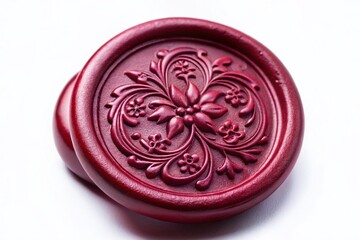 Elegant Burgundy Wax Seal Stamp with Floral Design on White Background - Perfect for Wedding Invitations & Branding