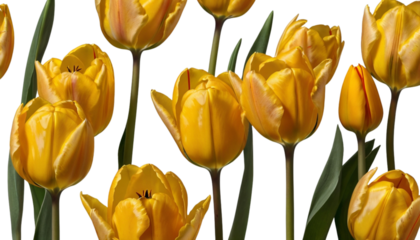 yellow tulips isolated on white background. PNG