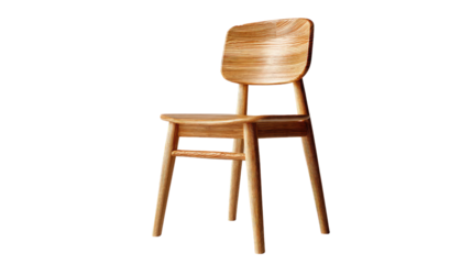 Wooden Chair: A sleek, minimalistic wooden chair with a curved back and sturdy legs, exuding the warmth of natural wood and the charm of modern design.