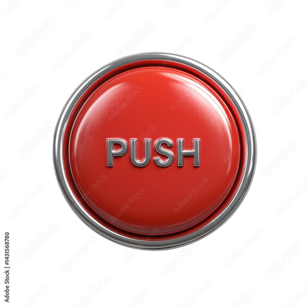 Aufkleber A vibrant red push button with chrome trim on a clean isolated transparent display