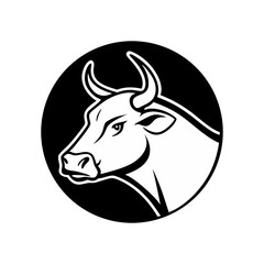 Black and White Cow Head Silhouette portrait, logo, element. Vector illustration