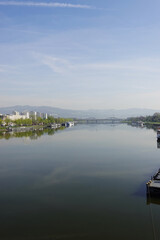 A riverside embankment in Linz, the river Danube, Austria       