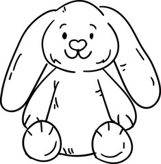 Hand drawn Baby Shower doodle clipart. Cute cartoon bunny with long ears and a friendly expression, ideal for children's illustrations.
