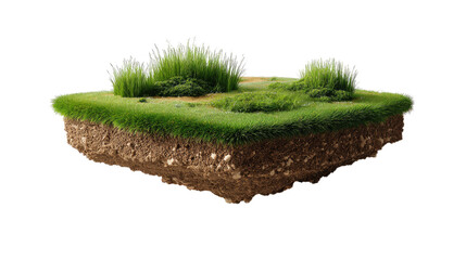 Island of Life: An isolated patch of earth showcasing life with vibrant green grass and healthy soil. It's a miniature ecosystem.