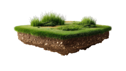 Island of Life: An isolated patch of earth showcasing life with vibrant green grass and healthy soil. It's a miniature ecosystem.