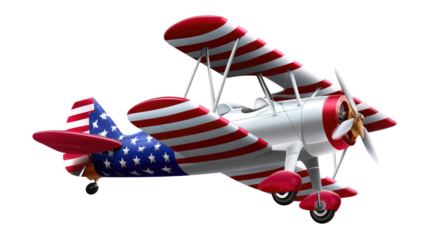 Vintage Airplane: A vintage airplane, adorned with a patriotic stars and stripes design, soars gracefully against a backdrop of limitless skies.
