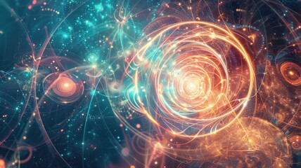 Obraz premium Abstract image beautiful colorful light sparkling flowing scattered across space background while swirling, create seamlessly scene effect perfect for designs evoke energetic and fantasy sense. AIG53.