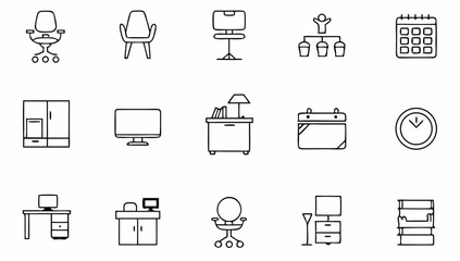 office workspace icon set with editable stroke  of.eps