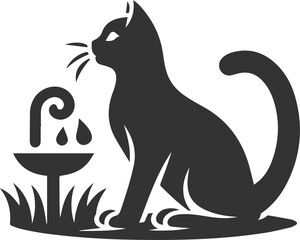 Funny cute cat silhouette vector