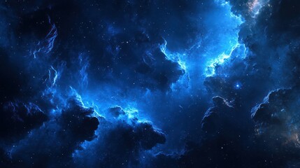 Cosmic Nebula, Blue Gaseous Clouds, Space Exploration, Stars Background, Science Fiction