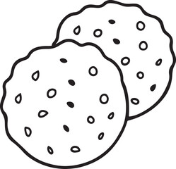 chocolate chip cookie line art, black outline, vector and illustration, coloring book page line art drawing