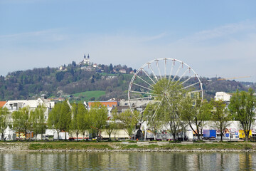 A riverside embankment in Linz, the river Danube, Austria       