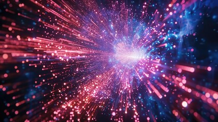 Fototapeta premium Abstract picture colorful light particle with digital technology style design connecting become dynamic of electric wave movement represent about flowing of data or structure of network system. AIG53.