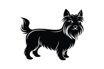 Silhouette art drawing of a Yorkshire Terrier standing proud.eps