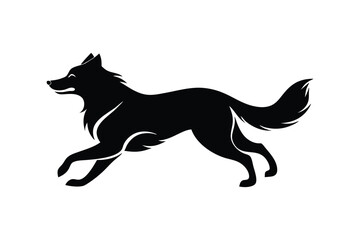 Silhouette art drawing of a Australian Shepherd in motion.eps