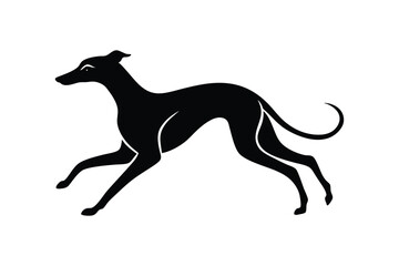 Silhouette art drawing of a Greyhound mid-sprint position.eps