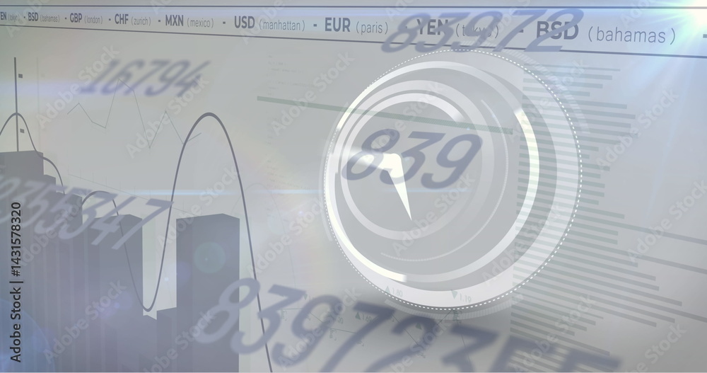 Poster image of data processing over clock and white background