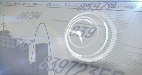 Image of data processing over clock and white background