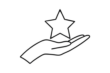 Star on the hand line art vector illustration