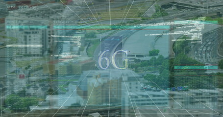 Image of 6g text over cityscape