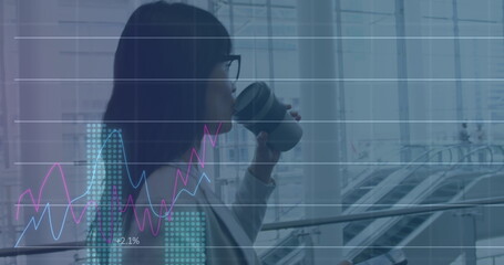 Image of financial data processing over biracial businesswoman