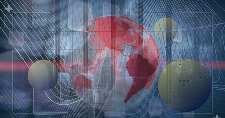 Image of globe over two diverse business people