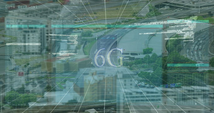 Image of 6g text over cityscape