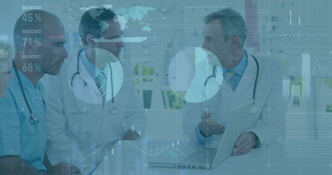 Image of data processing over diverse group of doctors - Powered by Adobe