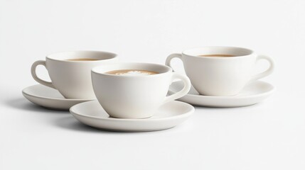 Obraz premium White ceramic cups filled with coffee, placed on saucers generative ai