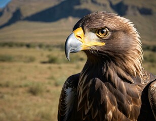 Fototapeta premium Close-up of Golden Eagle Head with Yellow Beak and Brown Feathers