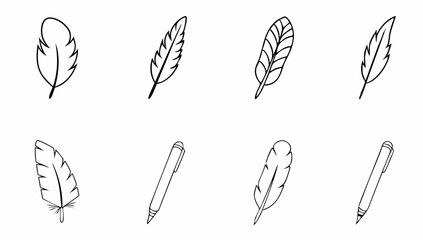 set of bird feather  feathers vector set in a flat.eps