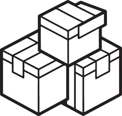 cardboard boxes line art, black outline, vector and illustration, coloring book page line art drawing