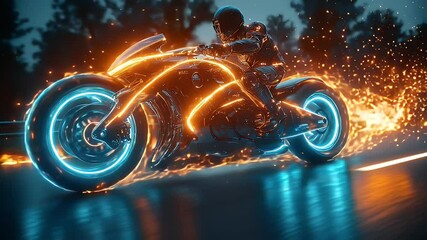 Fiery motorcycle speed abstract digital art