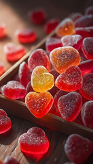 Colorful Assortment of Sweet Candy Hearts and Jelly Fruits Isolated on White - Delicious Strawberry Marmalade, Gummy Snacks, Tasty Dessert Closeup